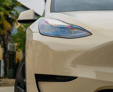 a close up of the front of a car